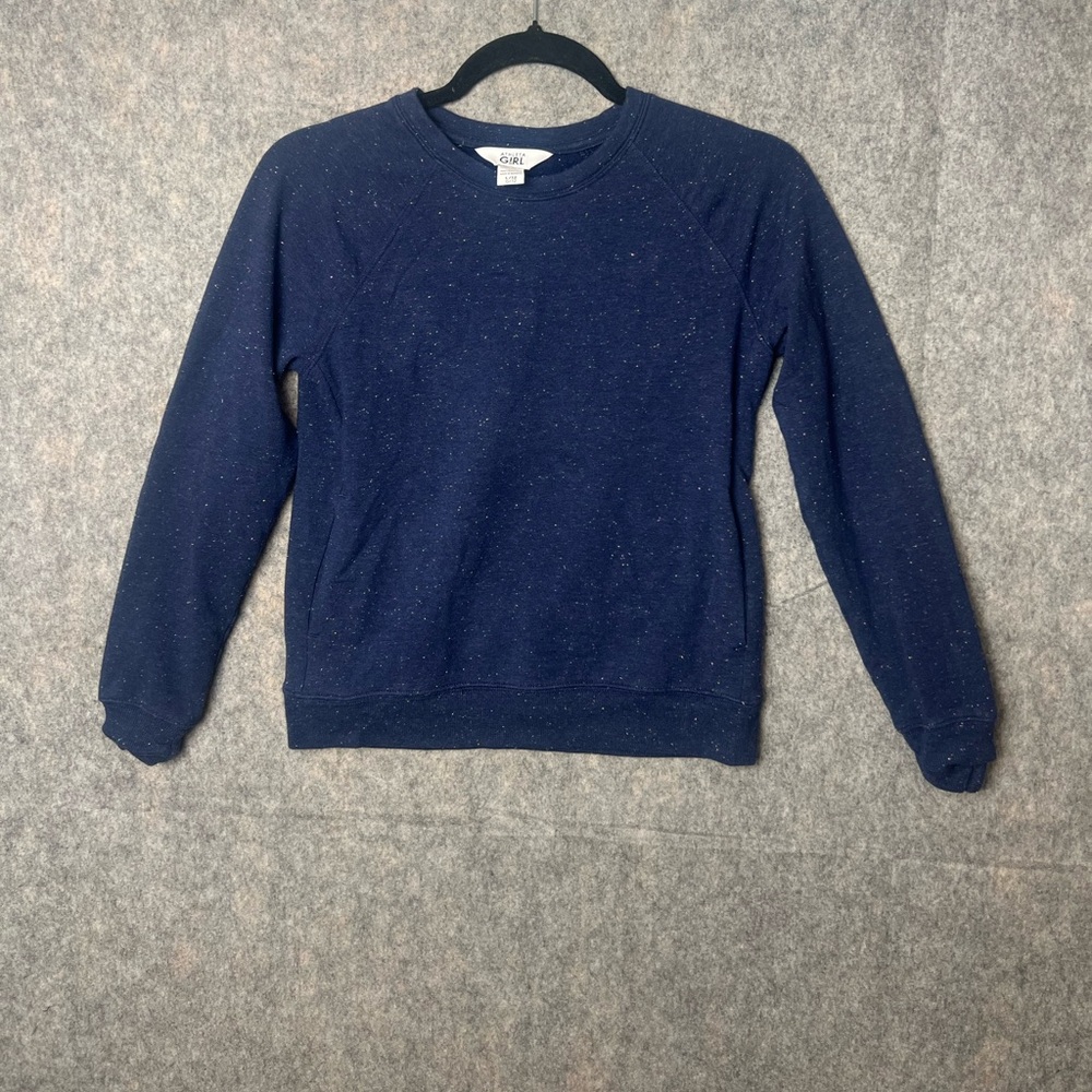 ATHLETA GIRL Size Large 12 Cozy Crew Neck Sweatshirt Blue white‎ specks